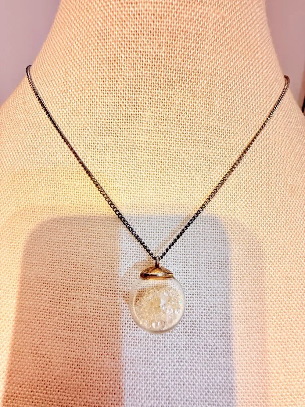 Vintage Glass Bubble Pendant Necklace 16+3”